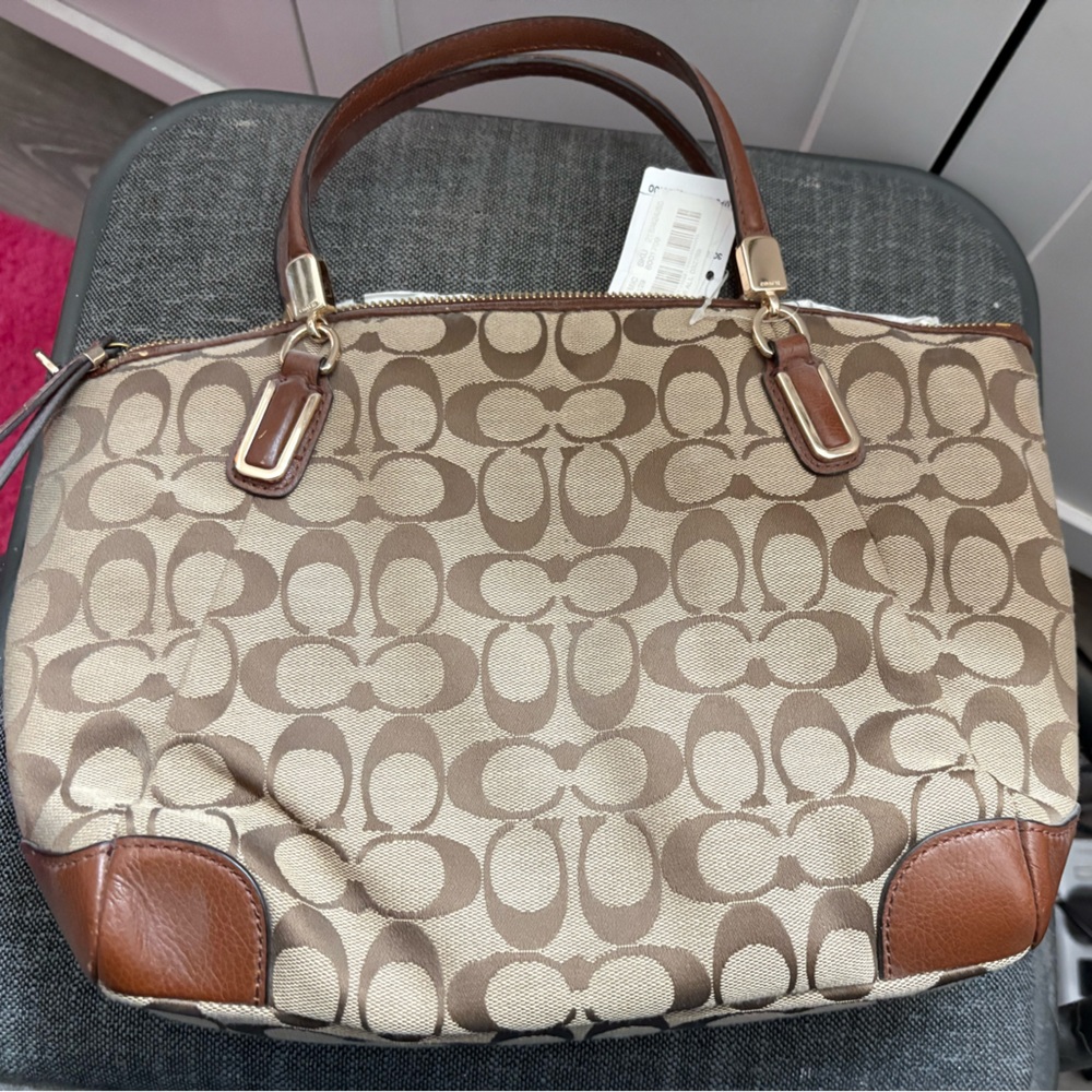 Coach Tan and Brown Signature Shoulder Bag